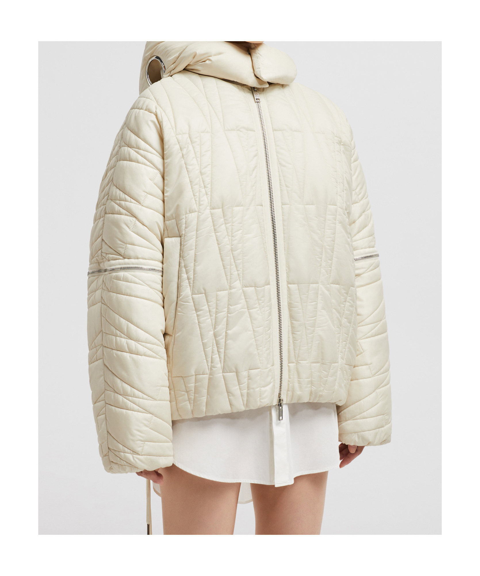 Moncler Long-sleeved Down Jacket In Nude