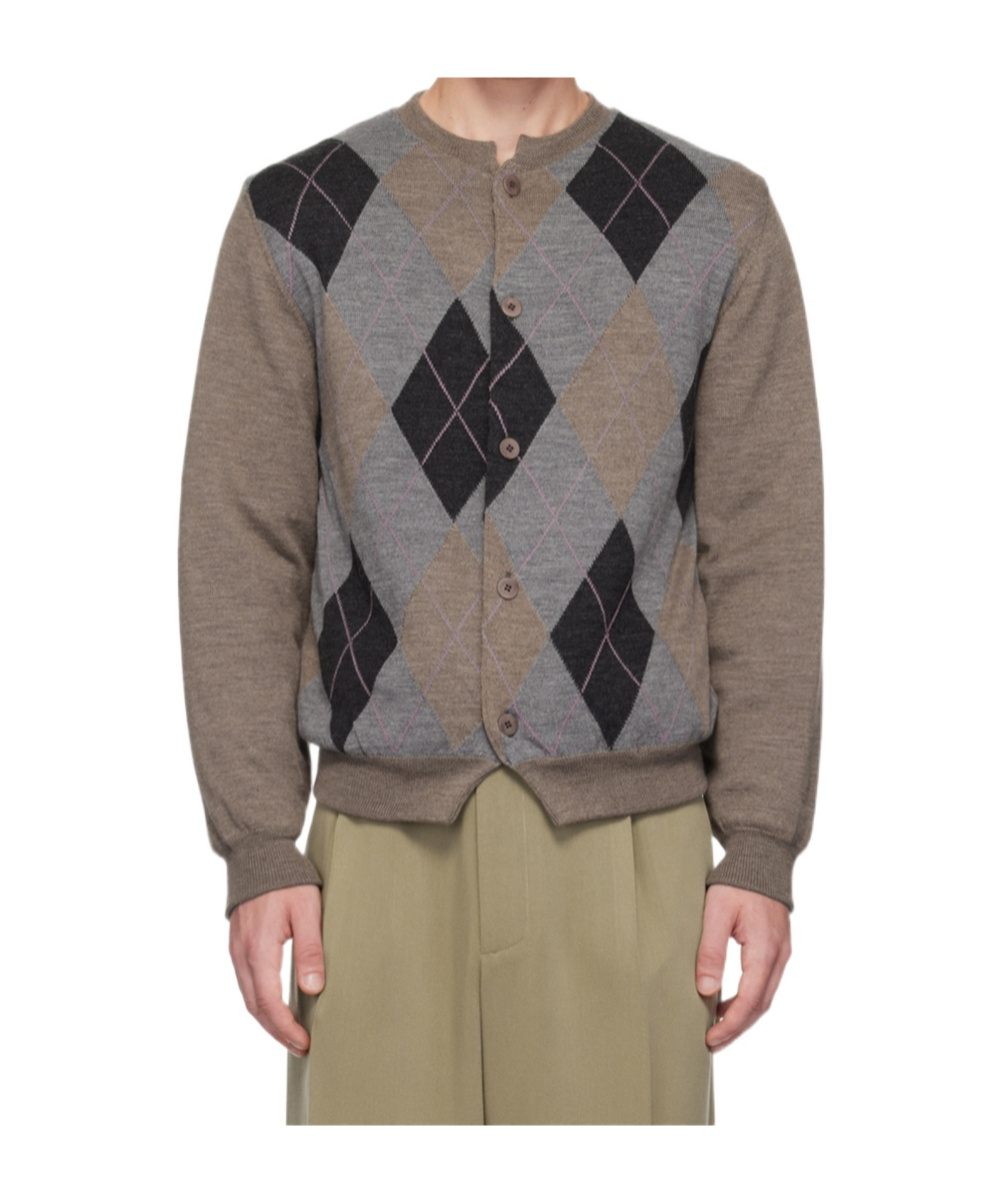 Magliano Rhombo-checked Knitted Cardigan In Gray