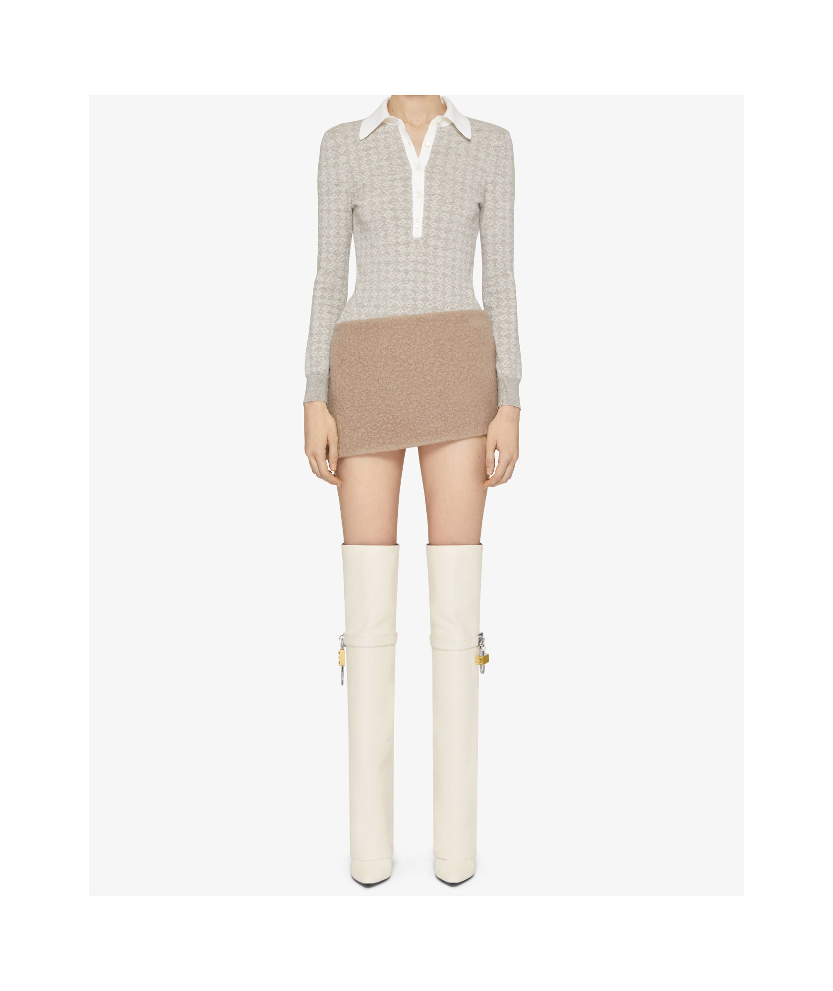 Givenchy Mini Asymmetric Skirt In Alpaca Bouclette Wool In Pumice Beige