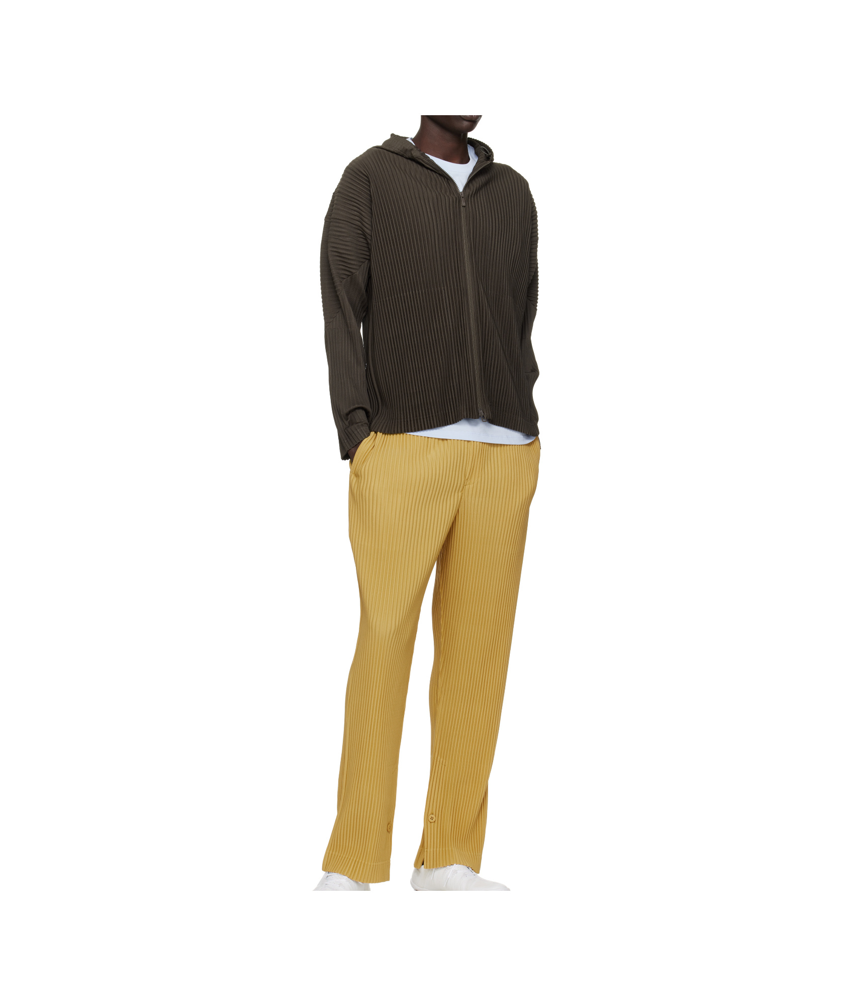 Issey Miyake Pleated Hooded Jacket In Brown