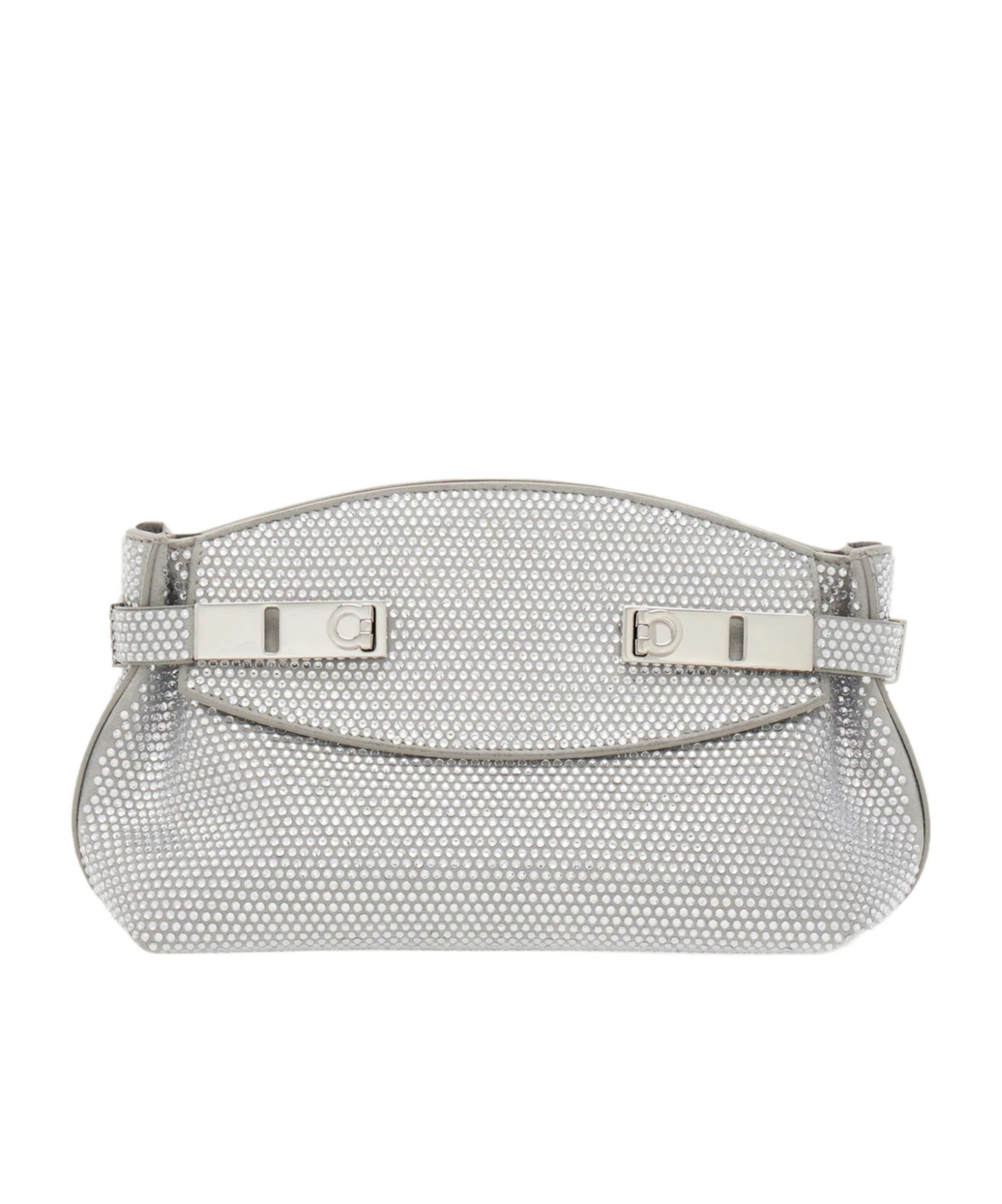 Ferragamo Crystal Decorated Mini Hug Shoulder Bag In Gray