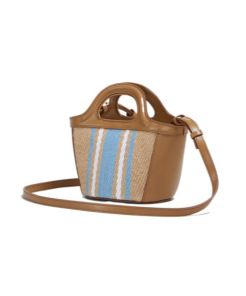 Marni Tropicalia Micro Leather And Embroidered Striped Faux Raffia Tote In Nude