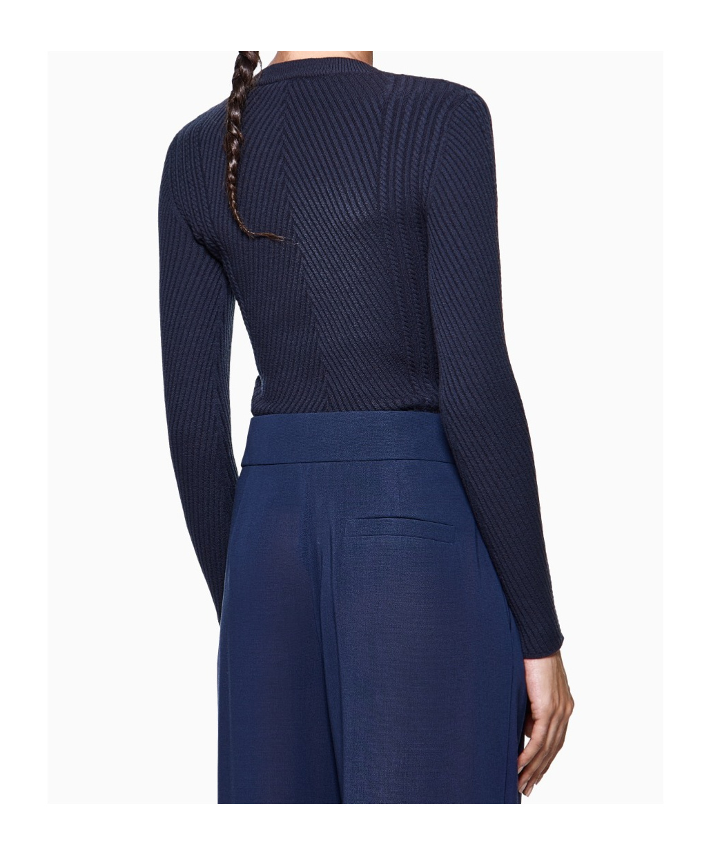 Giorgio Armani Herringbone Cable Knit Sweater In Blue