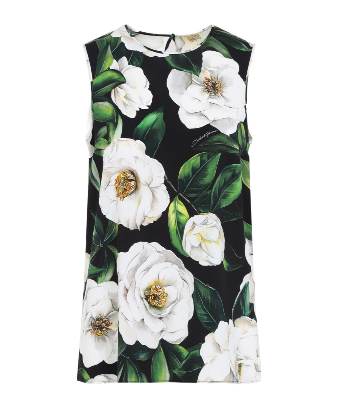 Dolce & Gabbana Gardenia Print Stretch Silk Charmeuse Sleeveless Top In White