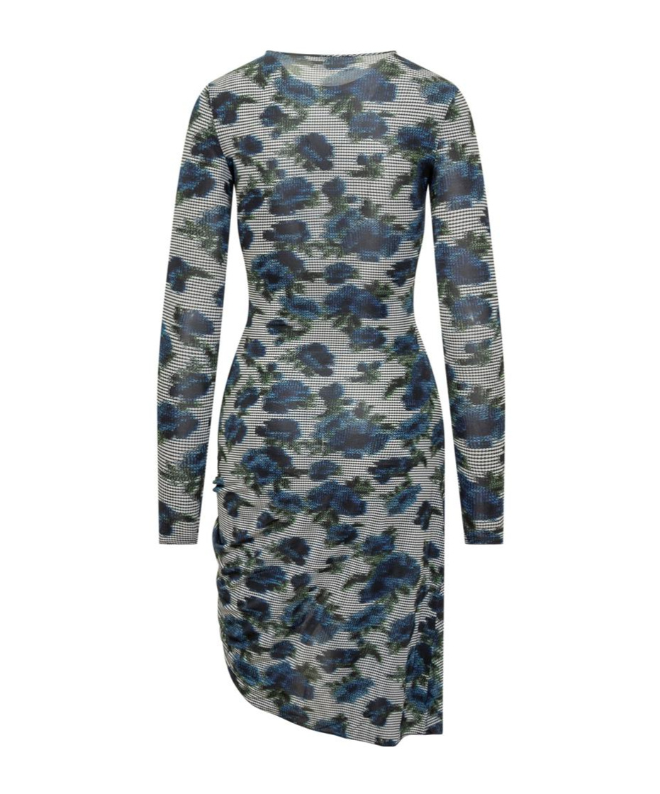 Coperni Suspended Ascii Floral Long Sleeve Jersey Dress In Blue