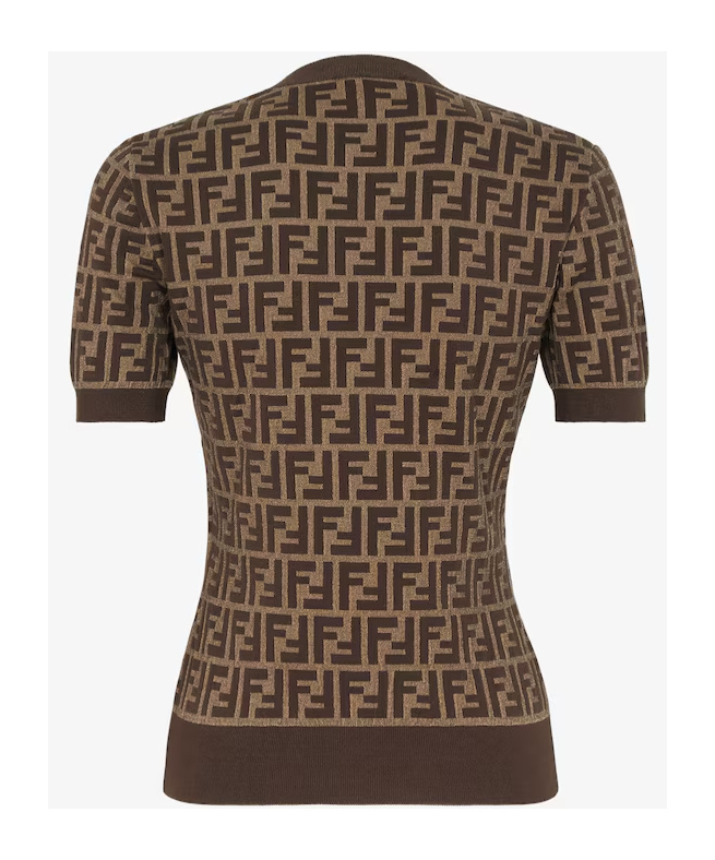 Fendi Women Brown T-shirt With Short Sleeves And All-over Ff Motiv In Cotton Woman In Black