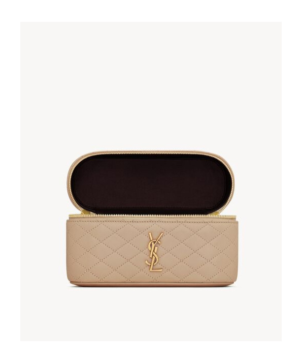 Saint Laurent Zip Opening And Closing Cosmetic Bag In Nude