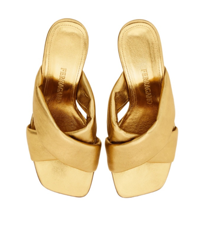Ferragamo Padded Sandal With Gancini Heel In Gold
