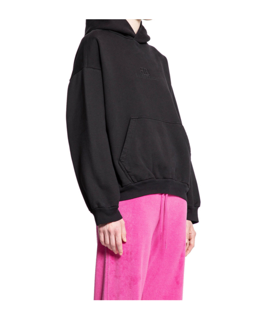 Balenciaga Logo-embroidered Cotton Hoodie In Black