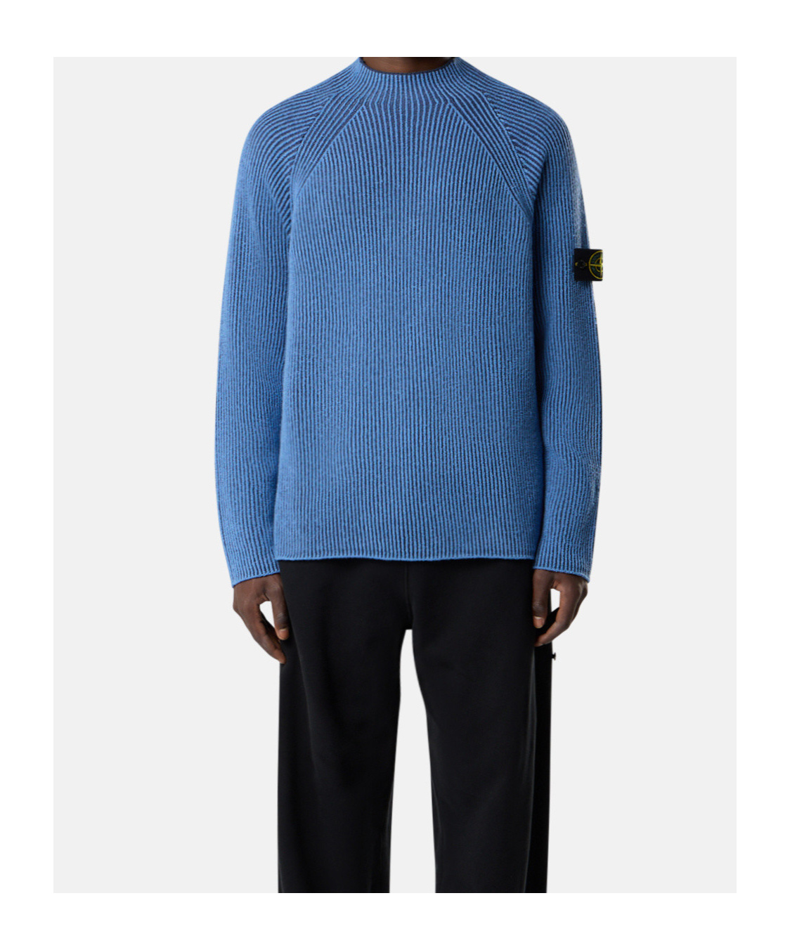 Stone Island Ribbed Texture Sweater With Crew Neckline In Blue