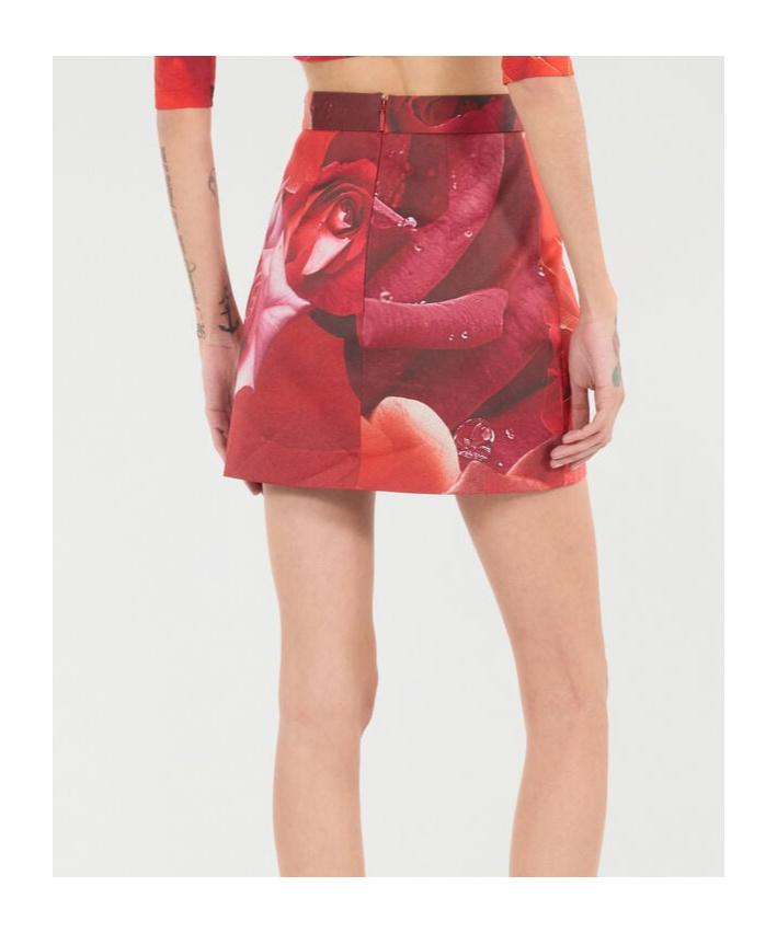 Roberto Cavalli Miniskirt With Rose Print In Red