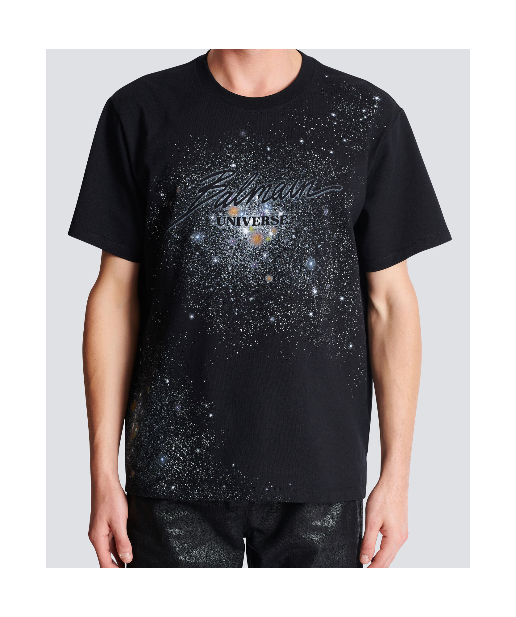 Shop Balmain Printed Universe Logo And Stars T-shirt In Black
