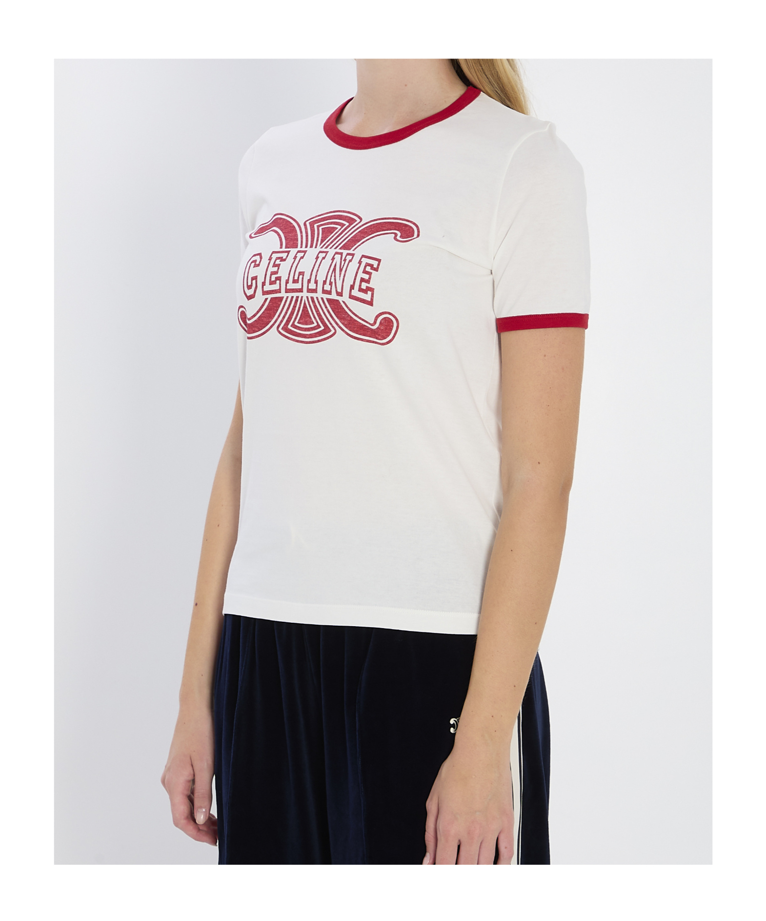 Celine Retro Inspired T-shirt Contrast Trim In White