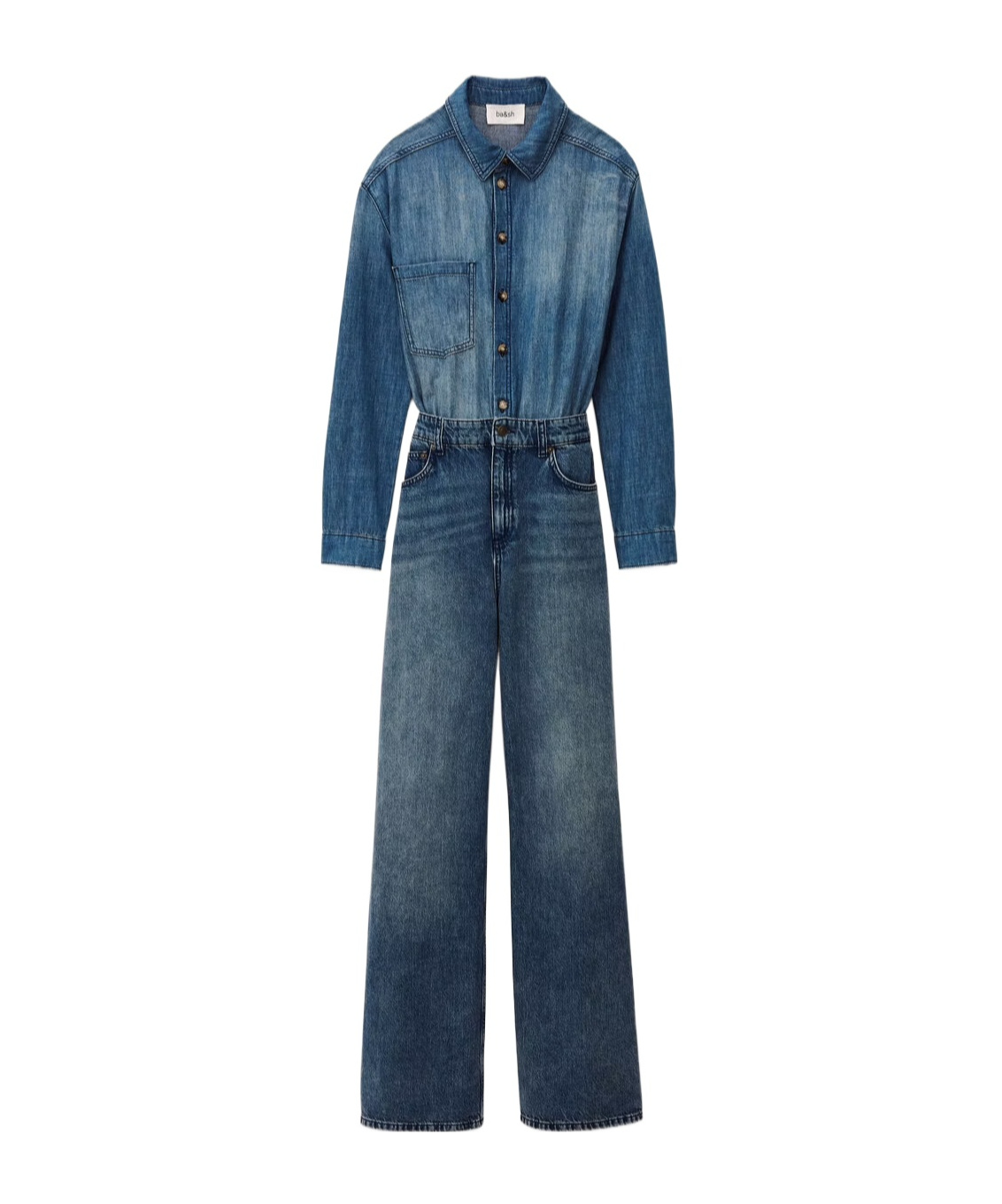 Bash Long-sleeved Denim Jumpsuit In Blue