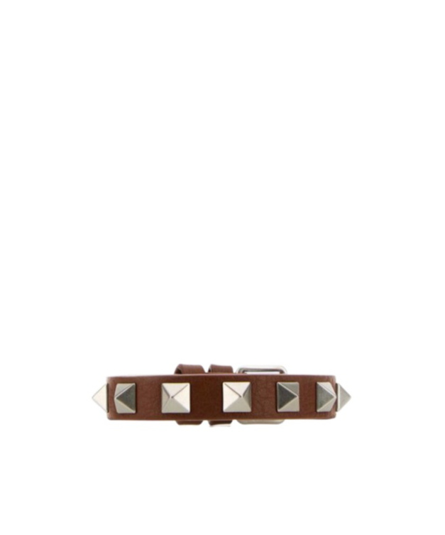 Valentino Garavani Men Caramel Leather Rockstud Bracelet In Yellow