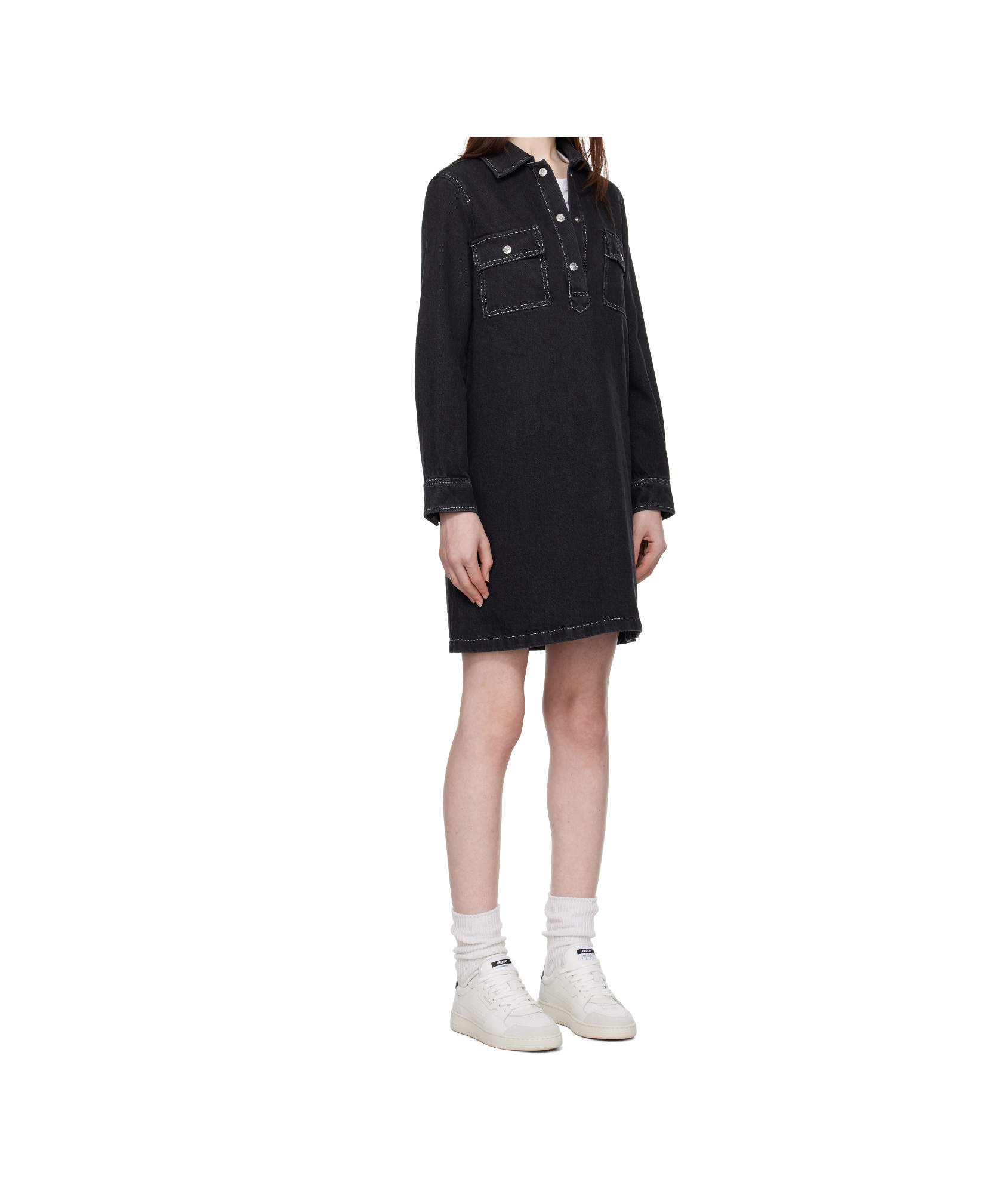 Apc Long Sleeve Denim Dress In Black