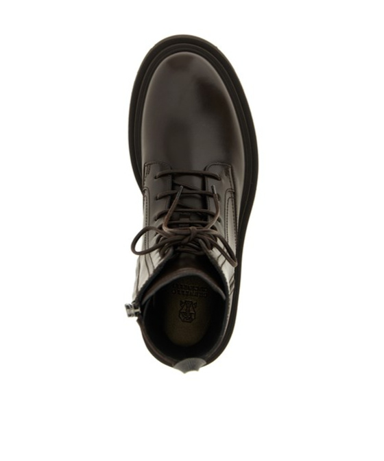 Brunello Cucinelli Lace-up Leather Platform Boots In Black