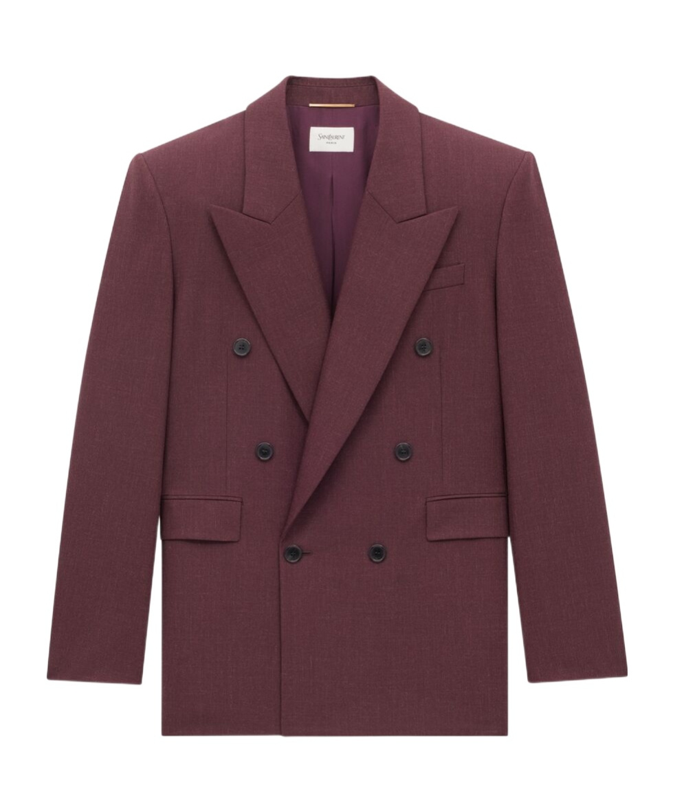 Saint Laurent Wool Double-breasted Blazer In Bordeaux