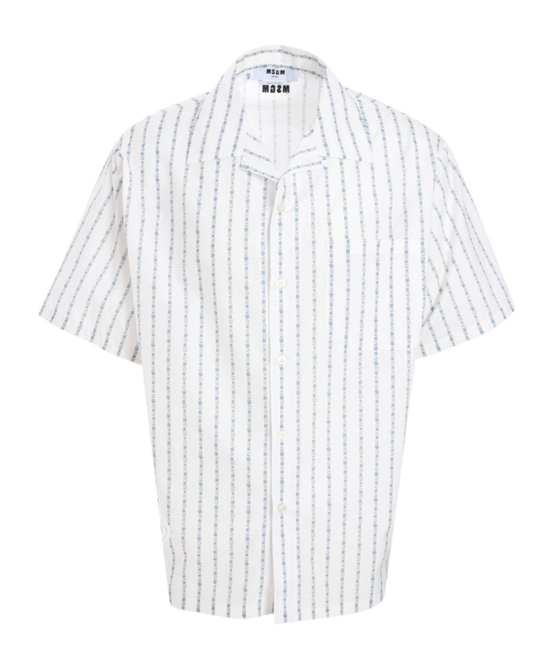 Msgm Short-sleeved Striped Shirt With Floral Accents In White