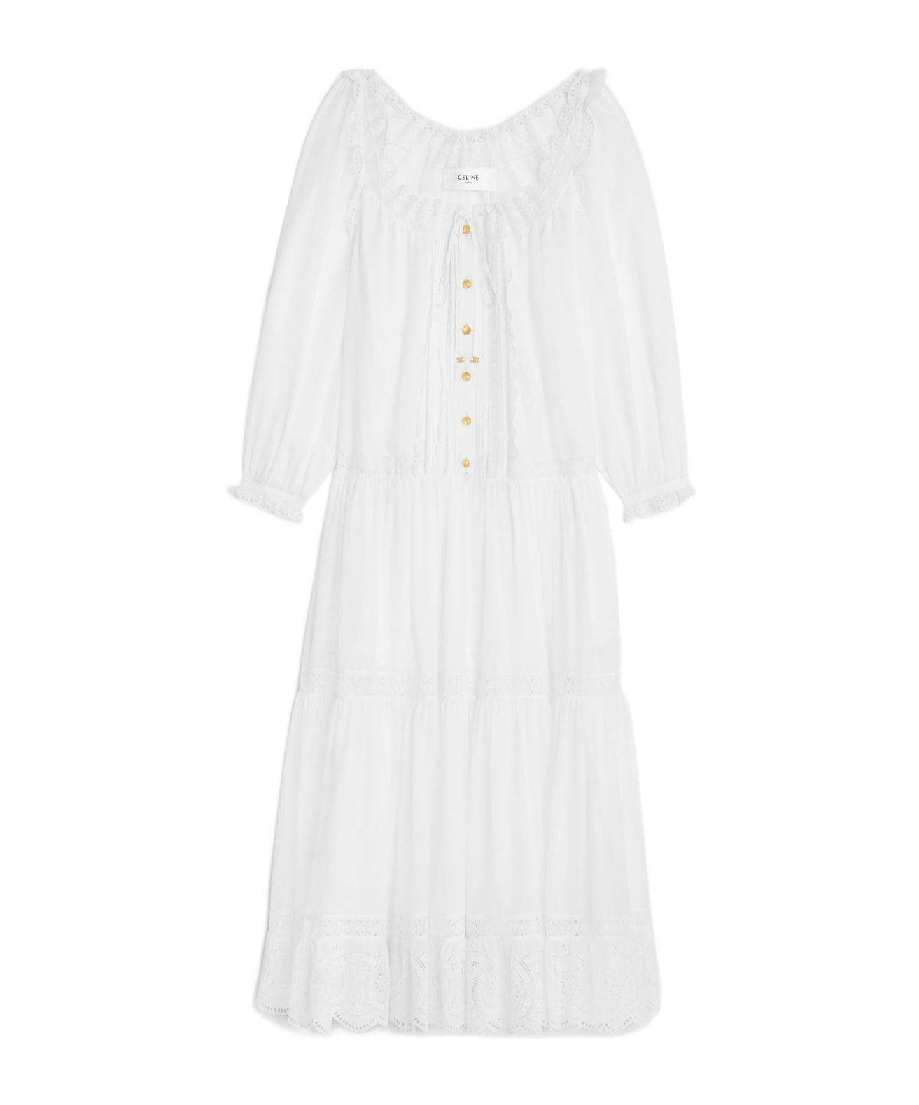 CELINE EMBROIDERED FOLK DRESS IN COTTON MUSLIN