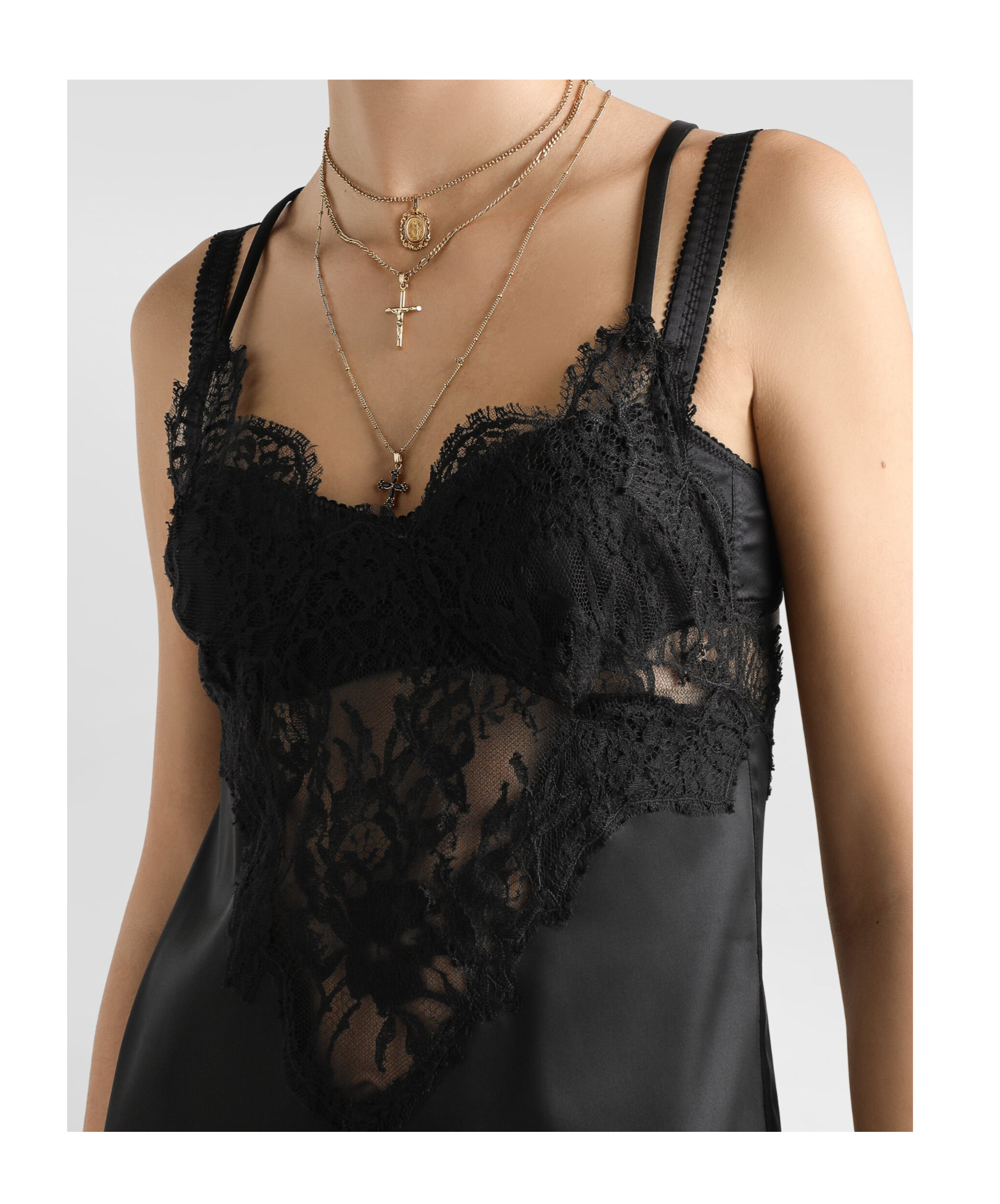 Dolce & Gabbana Lace-embroidered Satin Camisole In Black