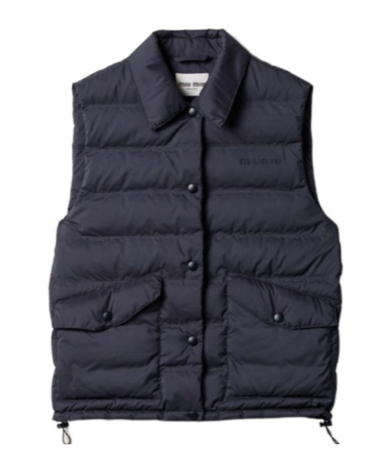 Miu Miu Technical Pongé Down Vest In Blue