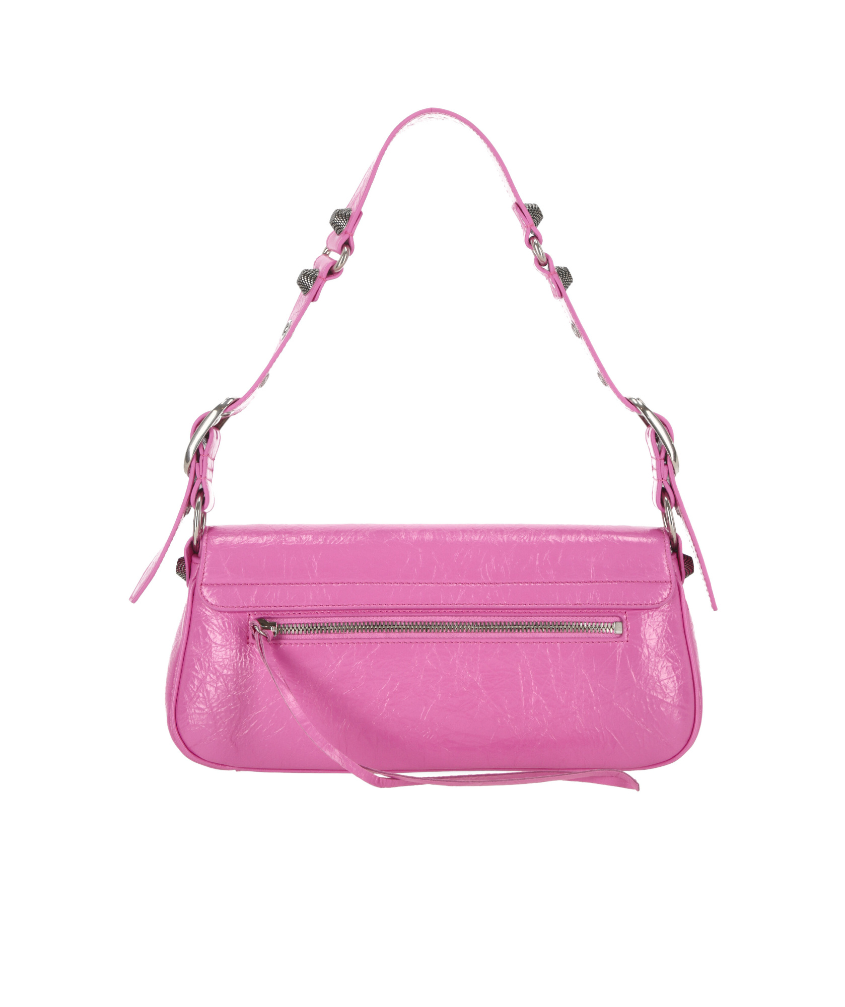 Balenciaga Green Leather Shoulder Handbag With Magnetic Closure And Metal Details In Pink