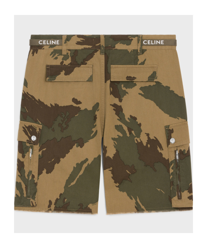Celine Camouflage Work Shorts In Green