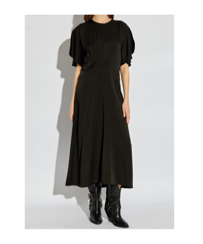 Isabel Marant Maxi Dress With Draped Sleeves And Fitted Waistline In Black