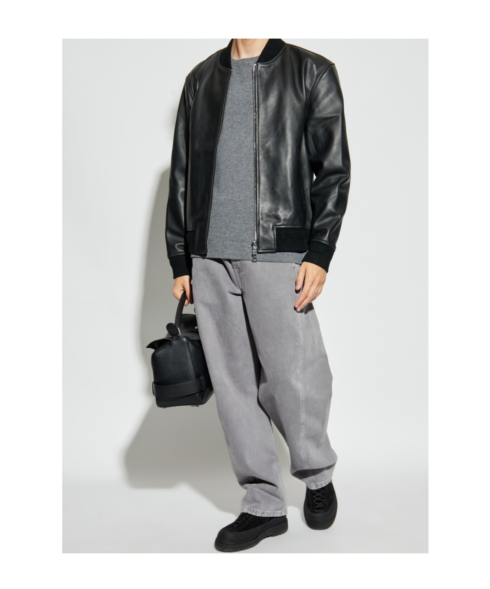 Officine Generale Zippered Leather Jacket In Black