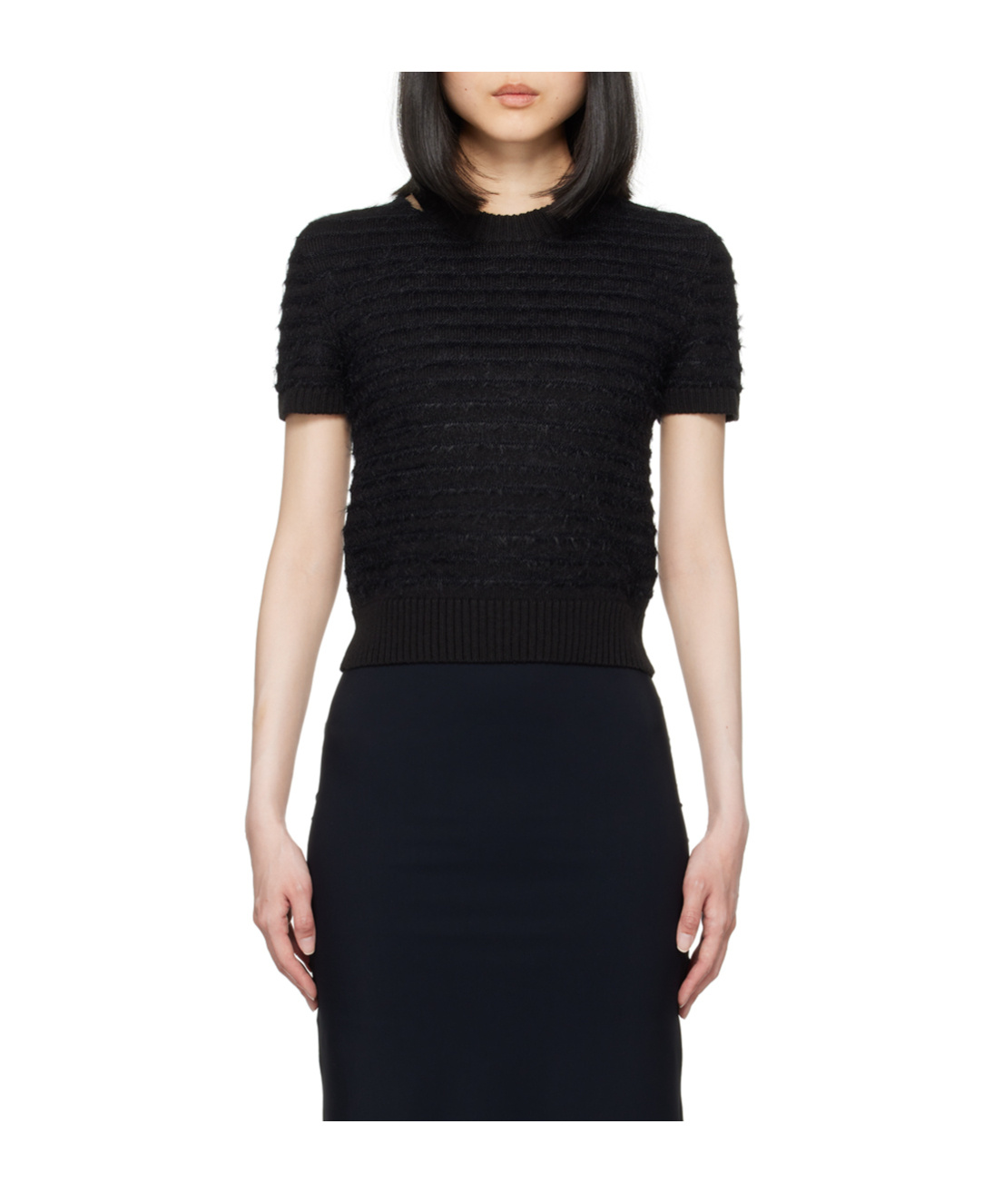 Mm6 Maison Margiela Rough Knitted Short-sleeved Sweater In Black
