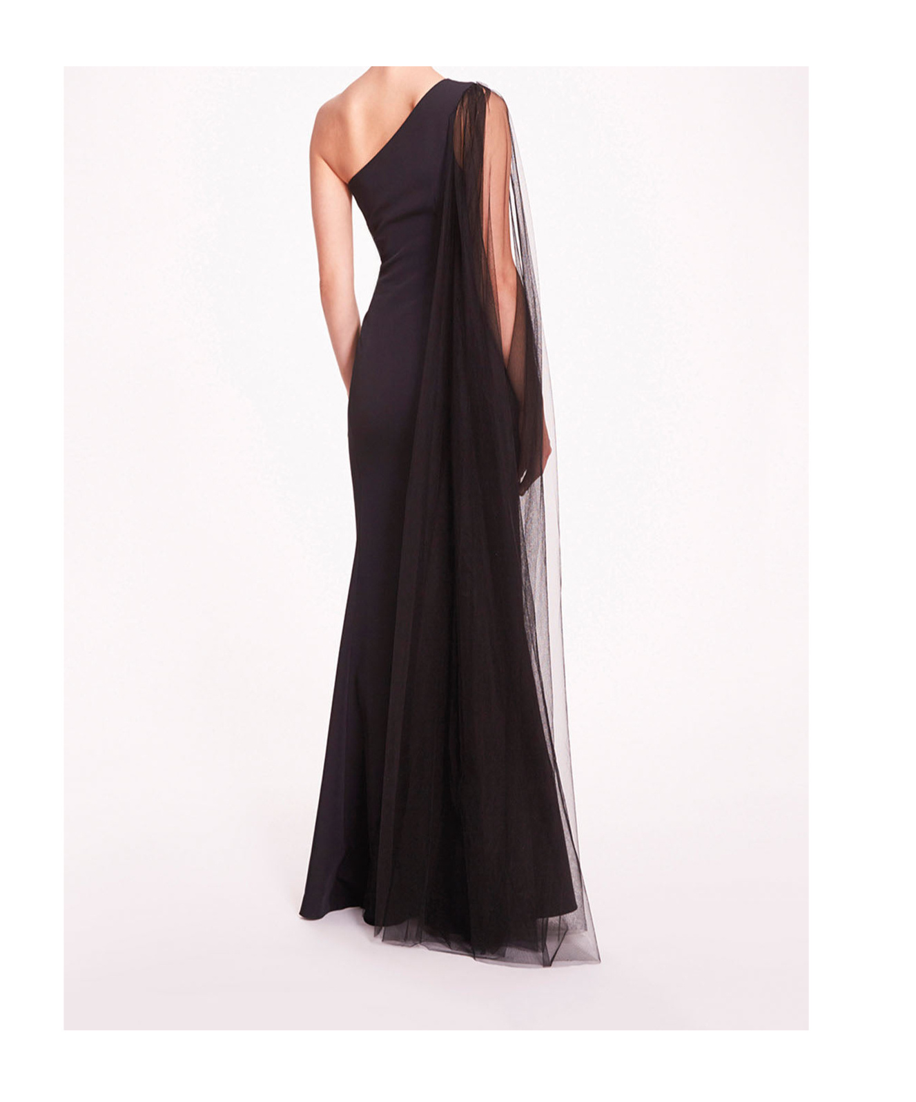 MARCHESA NOTTE ONE-SHOULDER CAPE GOWN