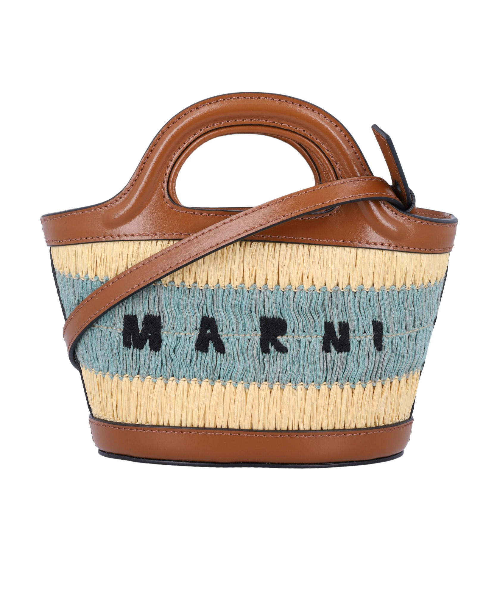 MARNI RAFFIA EFFECT AND BLUE CROCHET TROPICALIA MICRO BAG 