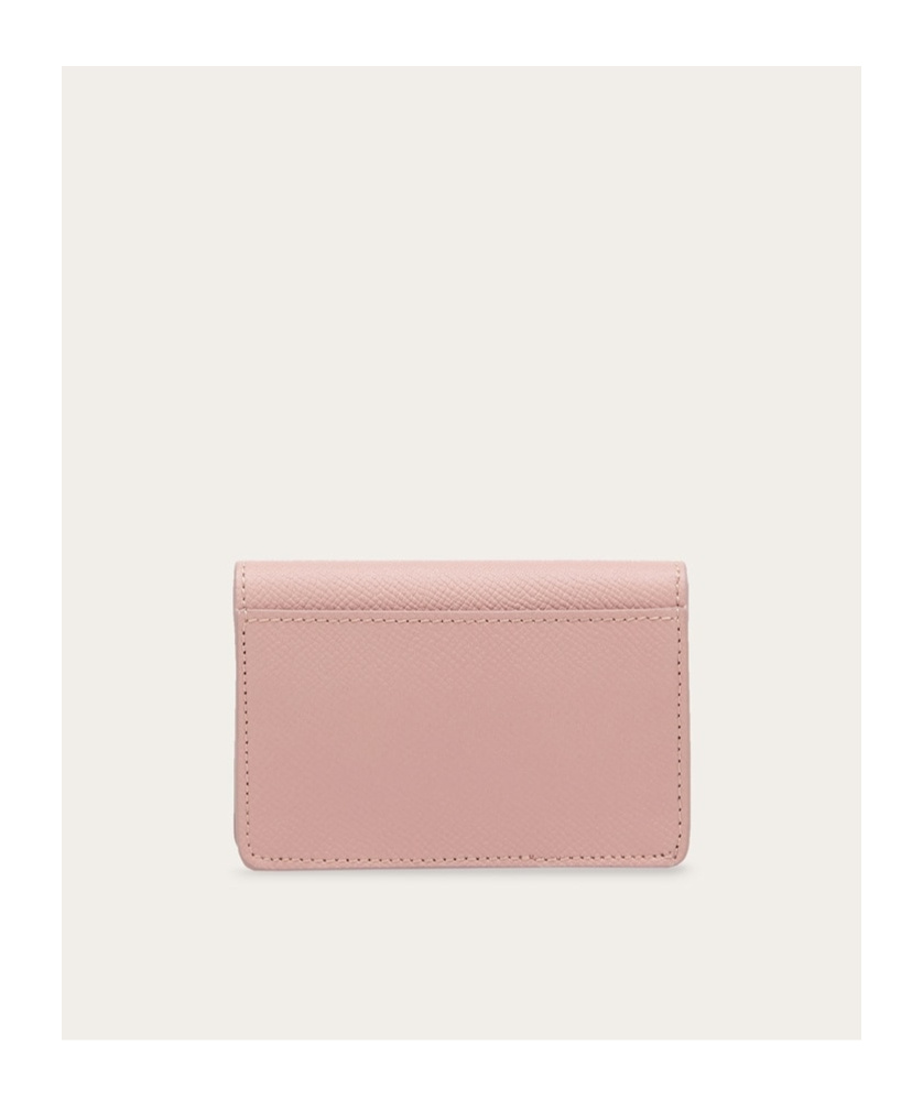 Ferragamo French Bi-fold Wallet In Grained Leather In Pink