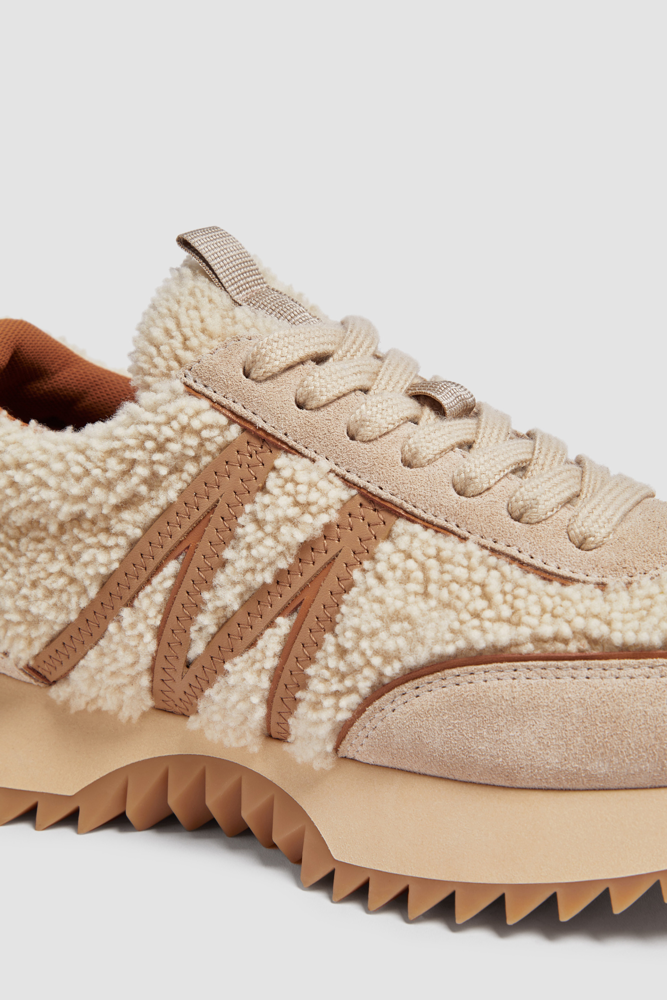Moncler Pacey Shearling-trimmed Leather Sneakers In Nude