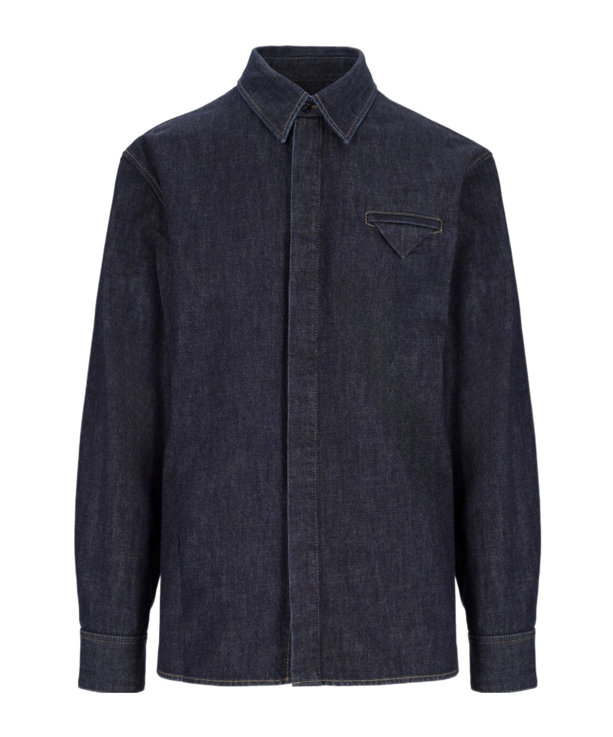 Bottega Veneta Blue Denim Shirt In Black