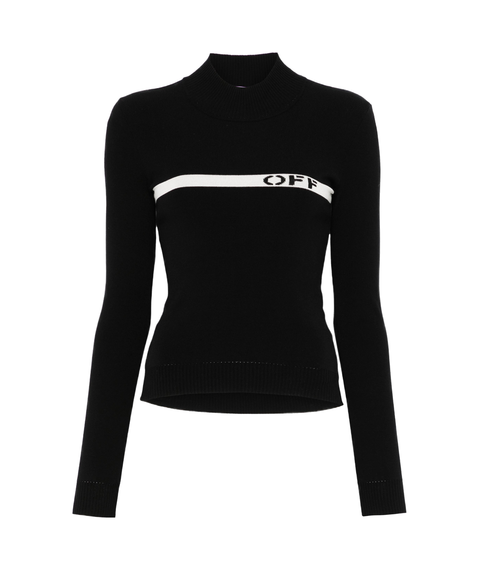Off-white Logo-stripe Mock-neck Top In Black