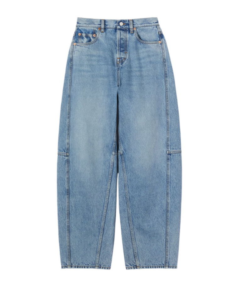 Gucci Blue Jeans With Logo Patch On The Rear And Wide Leg In Denim Woman In Blue
