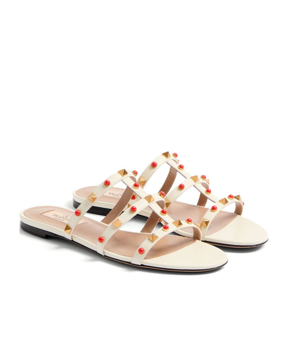 Valentino Rockstud Caged Leather Flat Sandals In Nude