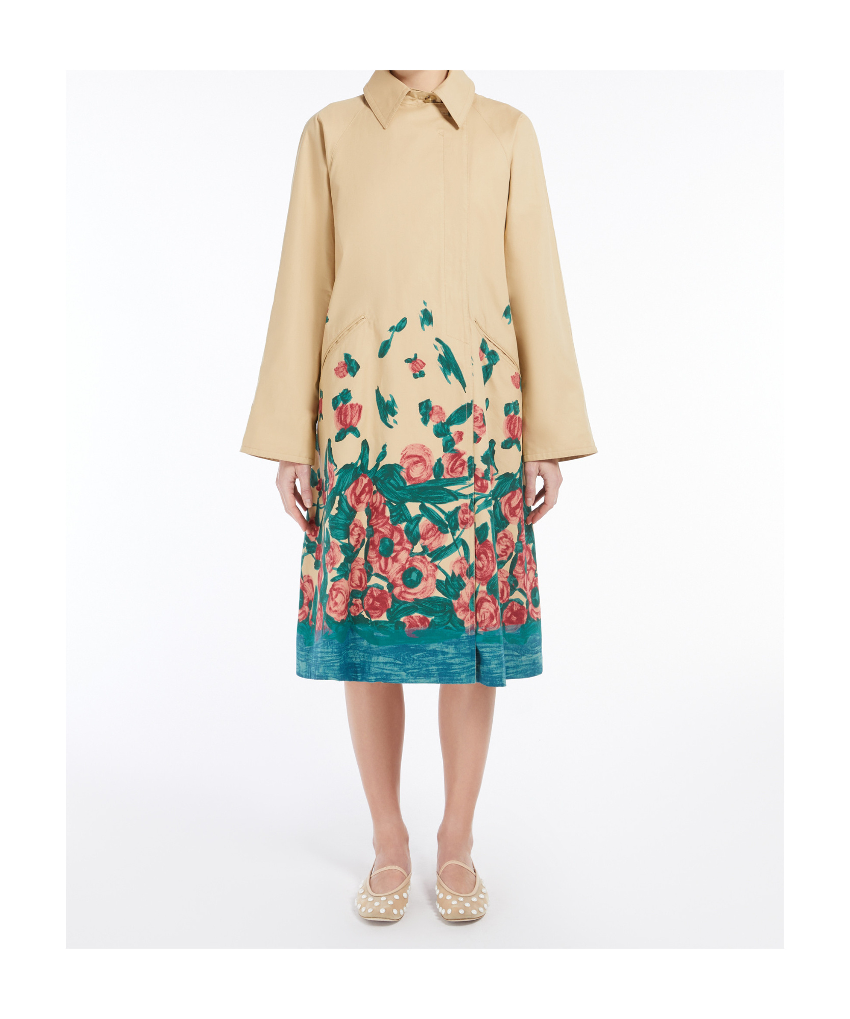 Weekend Max Mara Omens Beige Pesco Floral-print Cotton-gabardine Trench Coat In Beige
