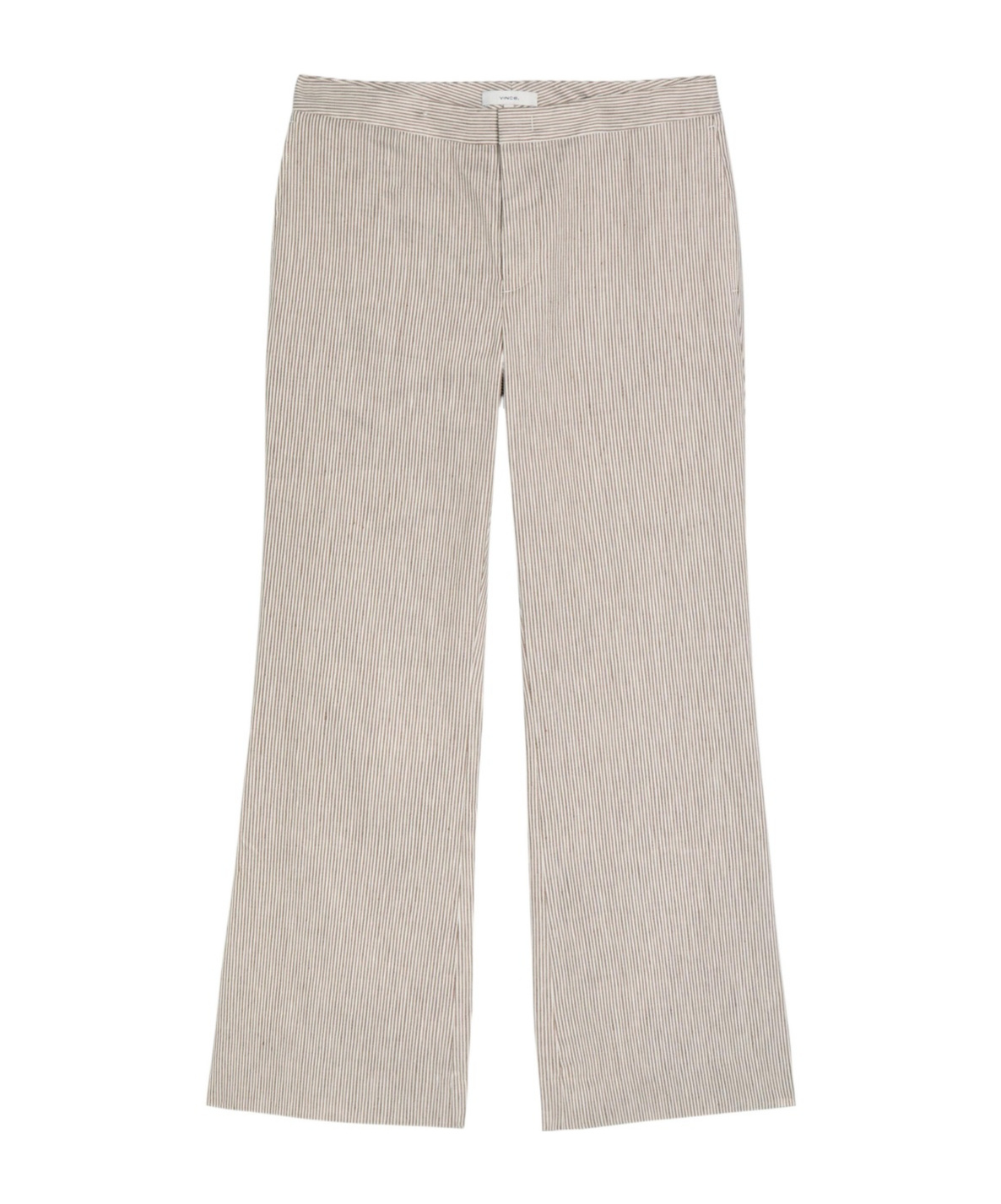 Vince Ticking Striped Flared-leg Linen And Cotton-blend Trousers In Nude