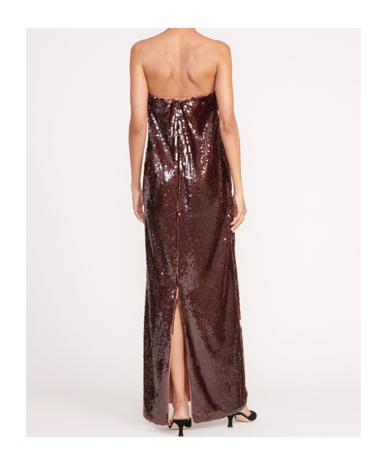 Staud Casey Strapless Sequin Maxi Dress In Brown