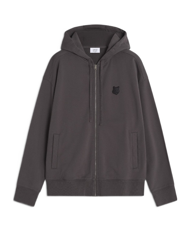 Maison Kitsuné Fox Head Zipped Oversize Hoodie In Gray