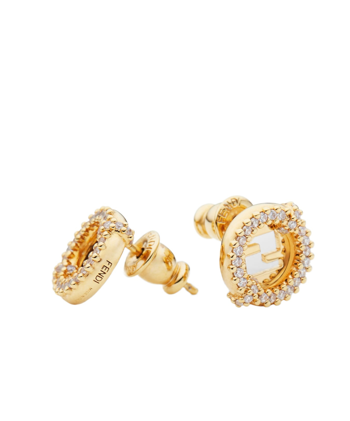 Fendi Everround Metal Earrings With Rhinestones In Gold