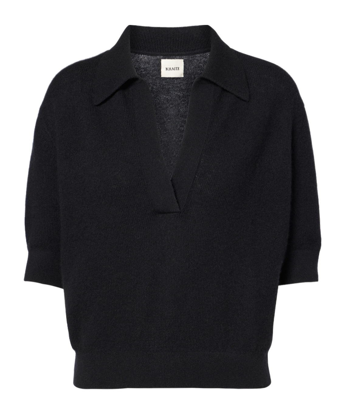 Khaite Shrunked Jo Cashmere-blend Polo Sweater In Black