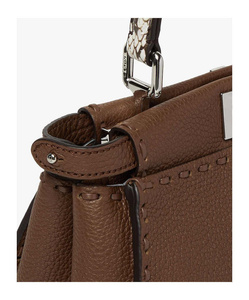 Fendi Mini Peekaboo Leather Tote Bag In Brown