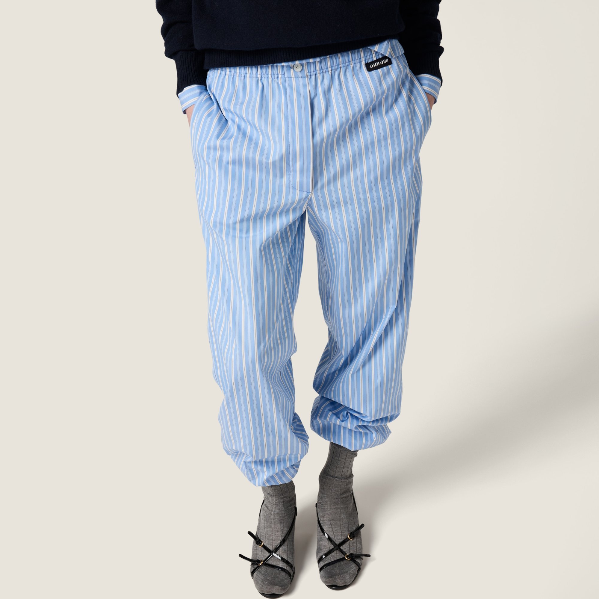 Miu Miu Striped Embroidered Pyjamas Pant In Blue