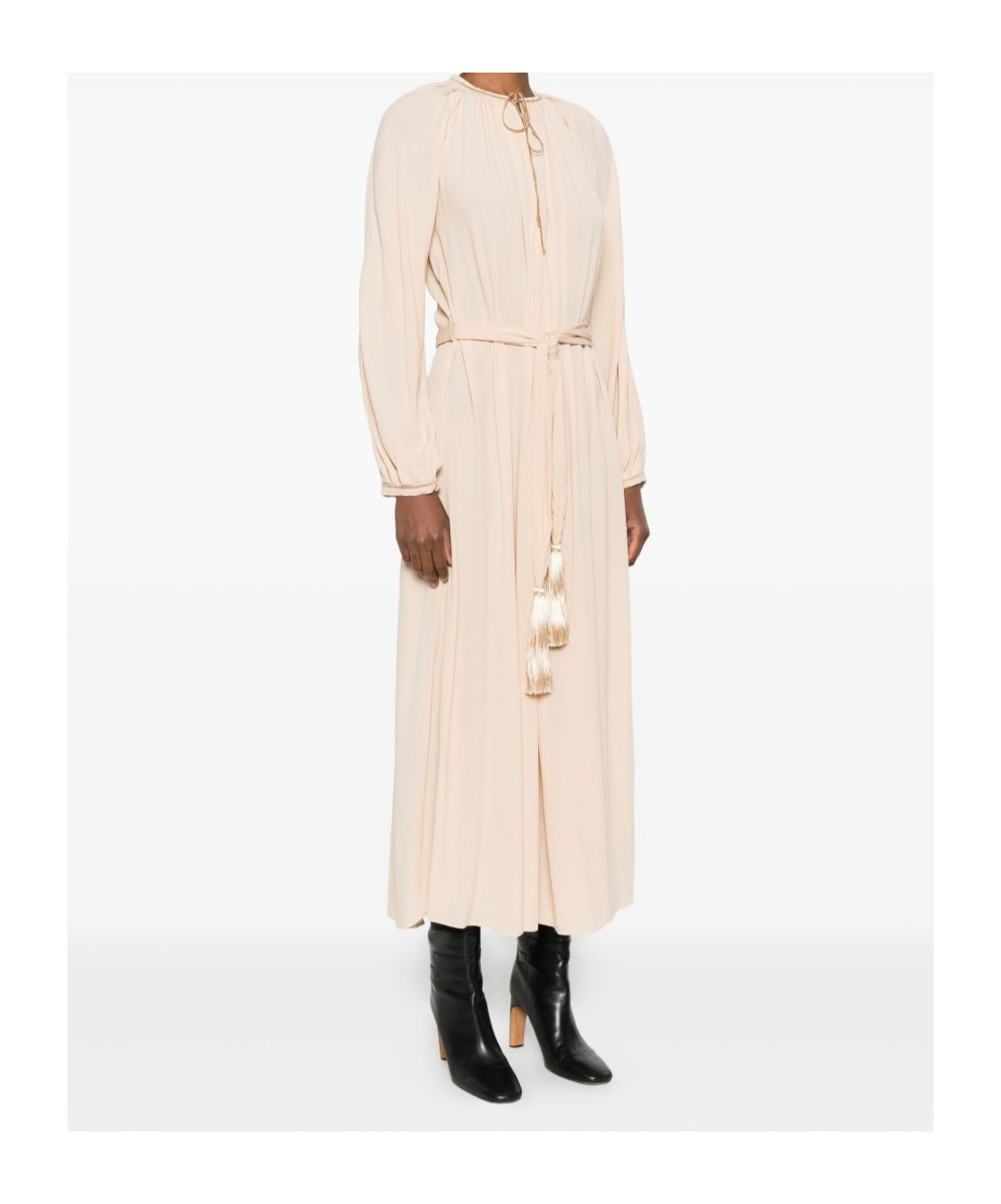 Forte Forte Long Dress With Pleated Design And Belt In Neutral