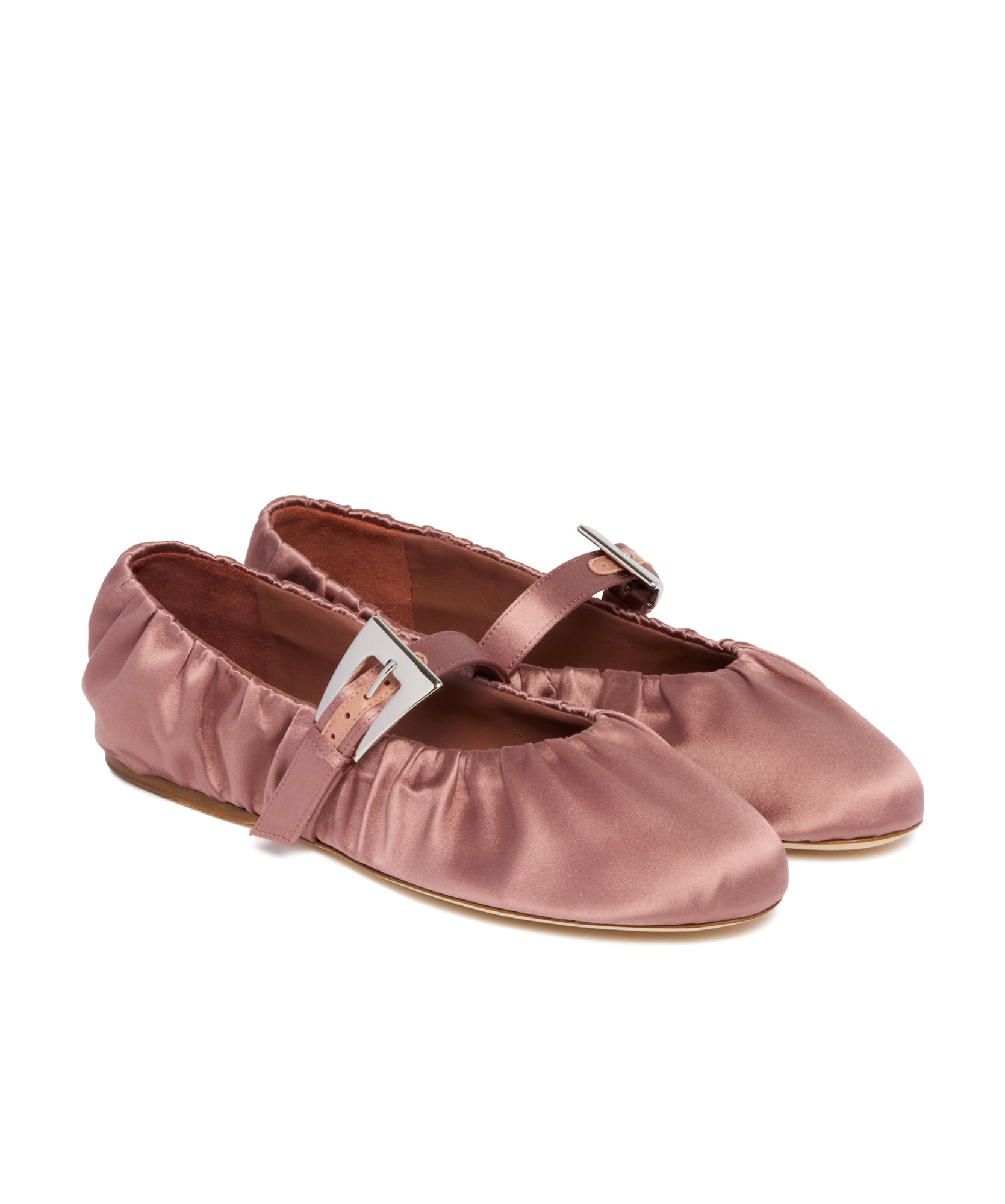 Paris Texas Sveva Plisse Buckle Ballet Flats In Brown