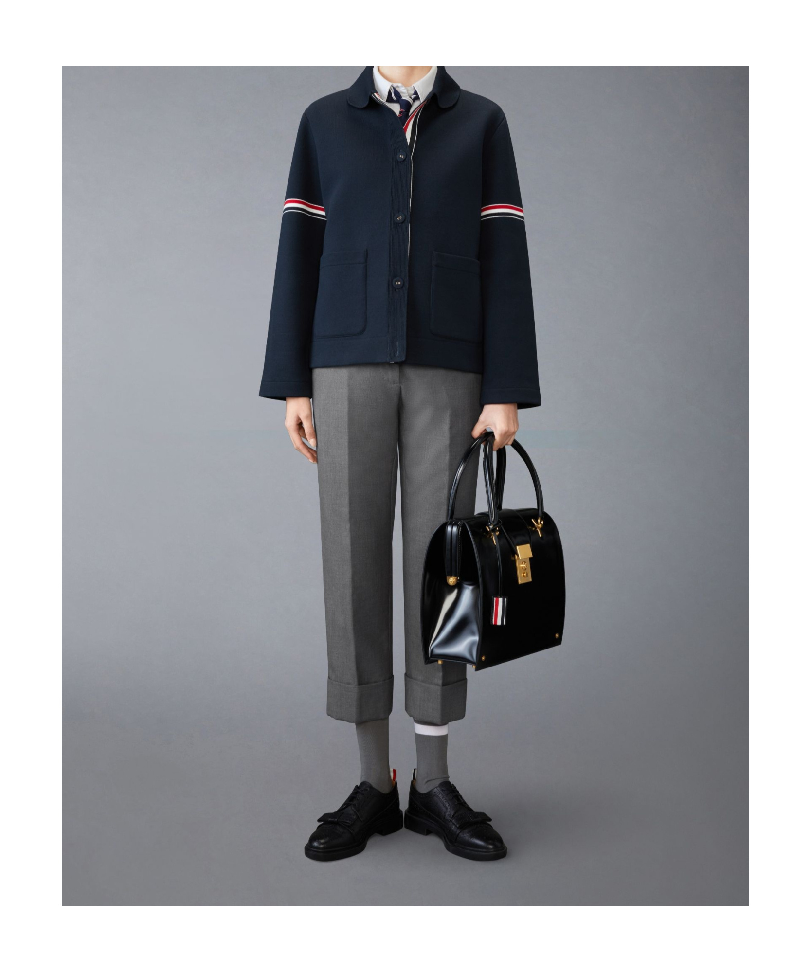 Thom Browne Rwb-stripe Cotton Jacket In Blue